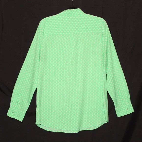 Merona, Blouse, XXL, Lime Green w/ White Dotted Diamond Pattern, Long Sleeve - Picture 2 of 6